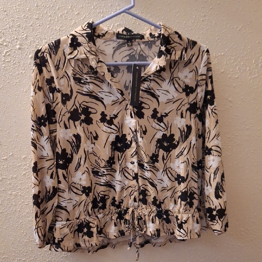 Adrienne Vittadini Black and Cream Abstract Blouse - Picture 1 of 7